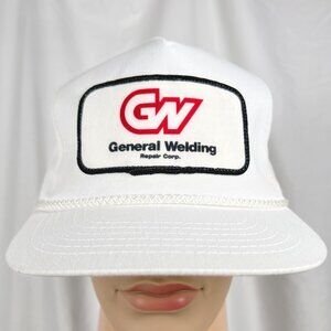 Vintage 90s General Welding Adult OS White Red Retro Logo Rope Snapnack Hat Cap